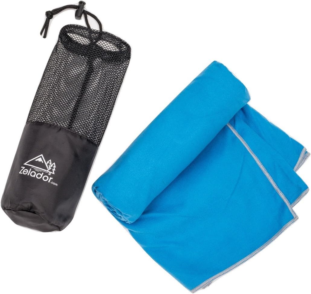 Zelador Microfiber Trek Towel Sky Blue with Carry Case, Antibacterial, Absorbs 6x It's own weight ideal for camping, trekking, gym, running, very lightweight