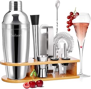 Baban Cocktail Shaker Set, 10tlg Cocktail Set, Bartending Set mit Bambus-Aufbewahrung, Cocktailzubehör 750ml Shaker, Geschenk für Männer und Frauen