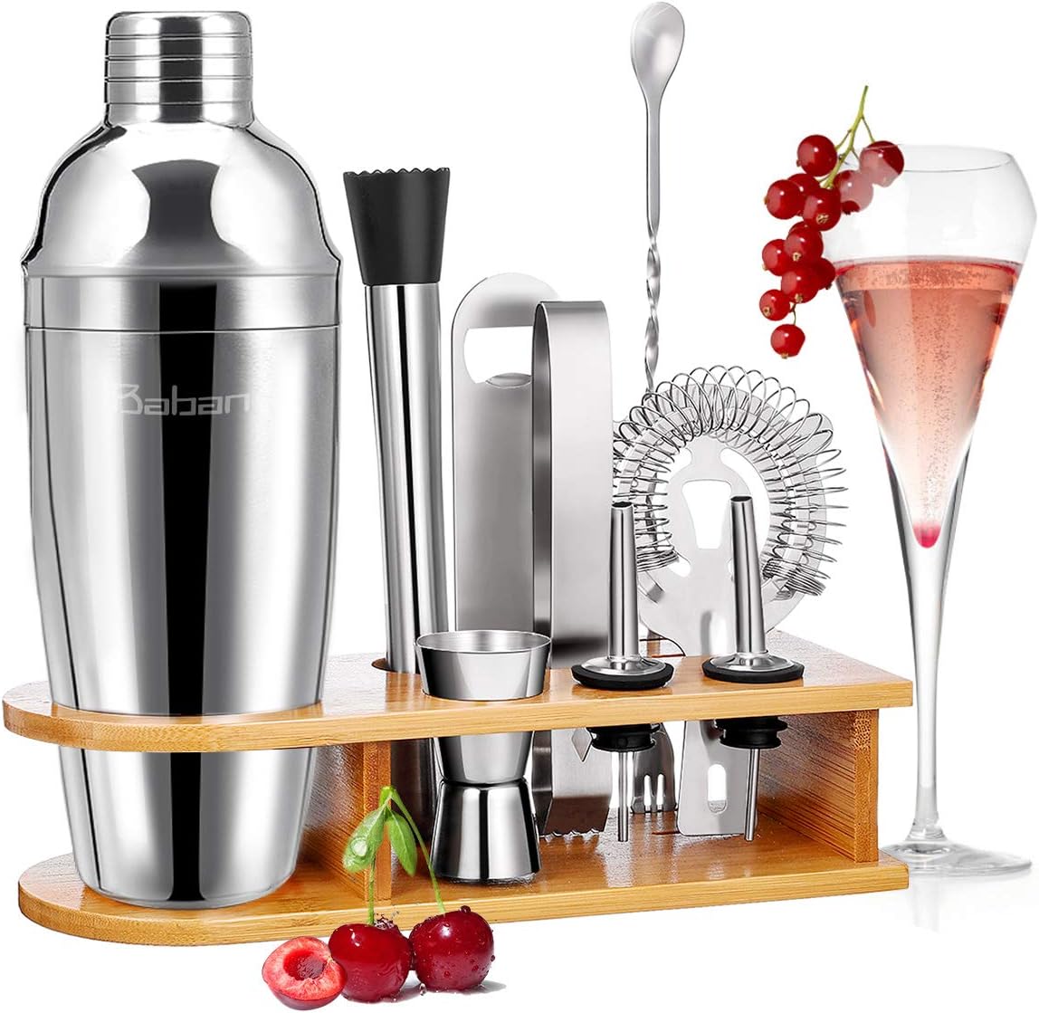 Baban Cocktail Shaker Set, 10tlg Cocktail Set, Bartending Set mit Bambus-Aufbewahrung, Cocktailzubehör 750ml Shaker, Geschenk für Männer und Frauen