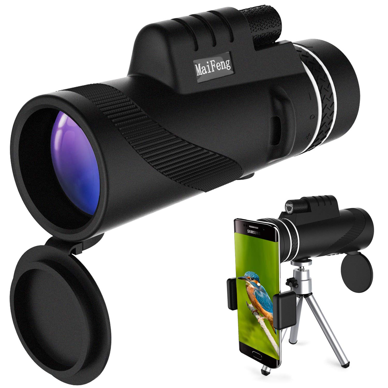 YOULERBU 40x60 Monocular Telescope, High Power BAK4 Prism FMC Lens Waterproof Scope with Quick Smartphone Holder and Tripod Camera for Bird Watching, Hunting, Camping, Hiking, Outdoor, Surveillance