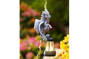 Nacome Dragon Outdoor Statues for Garden: Outside Hanging Climbing Sculptures with Lantern Decor for Yard Art Porch Balcony - Birthday Gifts for Grandma Mom Women