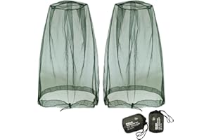 Benvo Mosquito Head Net Mesh, Face Neck Fly Netting Hood from Bugs Gnats Noseeums Screen Net for Any Outdoor Lover- with Carry Bags Fits Most Sizes of Hats Caps (2pcs, Olive, Updated Big Net)