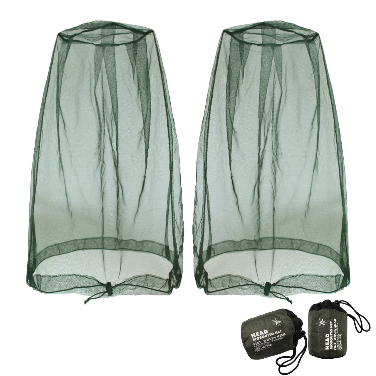 View 1 of Benvo Mosquito Head Net Mesh, Face Neck Fly Netting Hood from Bugs Gnats Noseeums Screen Net for Any Outdoor Lover- with Carry Bags Fits Most Sizes of Hats Caps (2pcs, Olive, Updated Big Net)