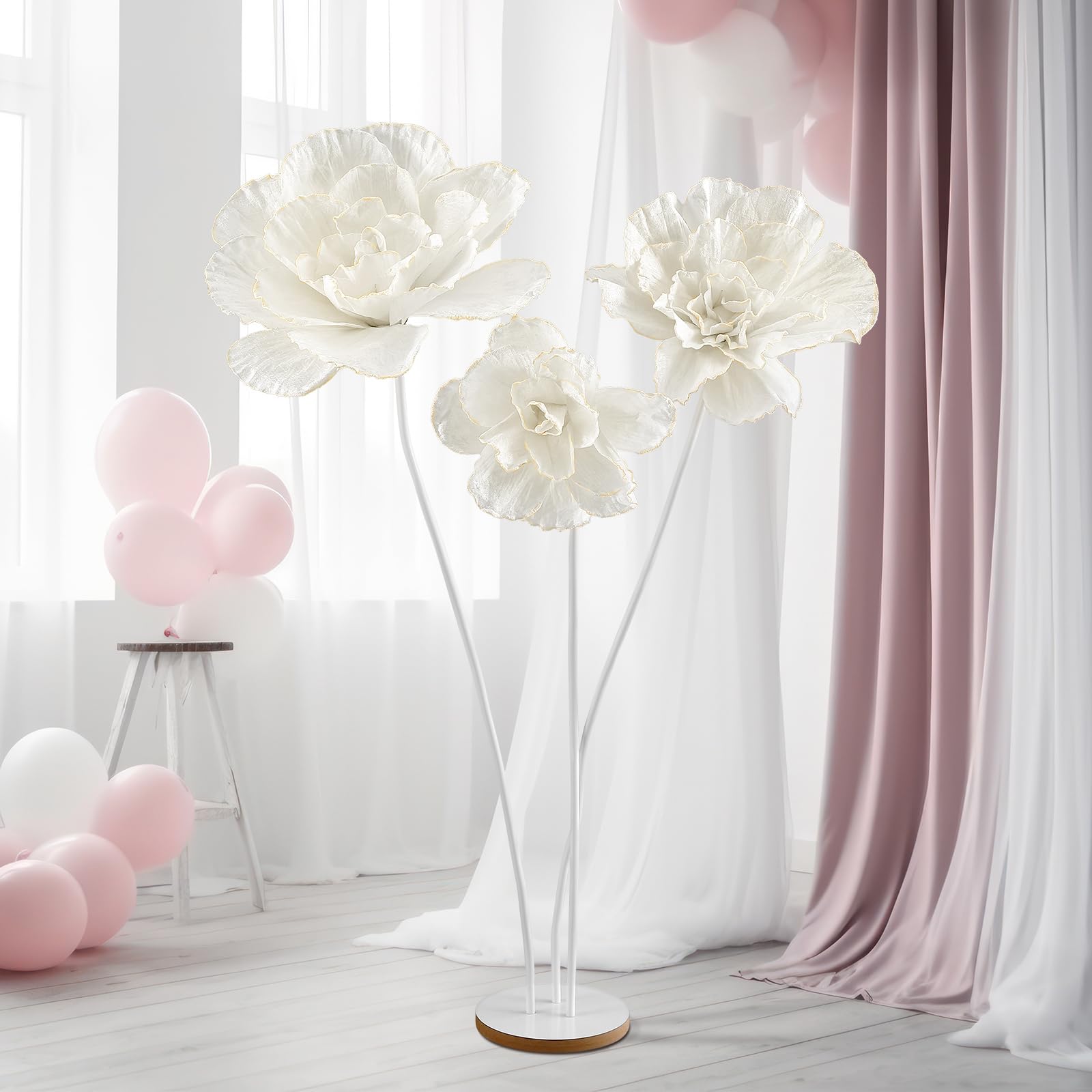 Photo 1 of Daifunli 1 Set 4. 5 ft Wedding Giant Flower Huge Artificial Flannel Flower Decoration with Standing Base for Valentine Reception Artificial Banquet Outdoor Ceremony Church Floral Backdrop (White)