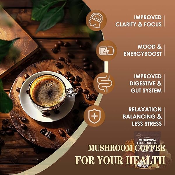 MUSHROOM COFFEE ORGANIC,ENHANCED FOCUS, IMPROVED ENERGY,BOOSTED IMMUNITY, 6 ADAPTOGENIC MUSHROOMS: LION’S MANECORDYCEPS, REISHI, KING TRUMPET, SHIITAKE, CORDYCEPS & TURKEY TAIL, 30 SERVINGS