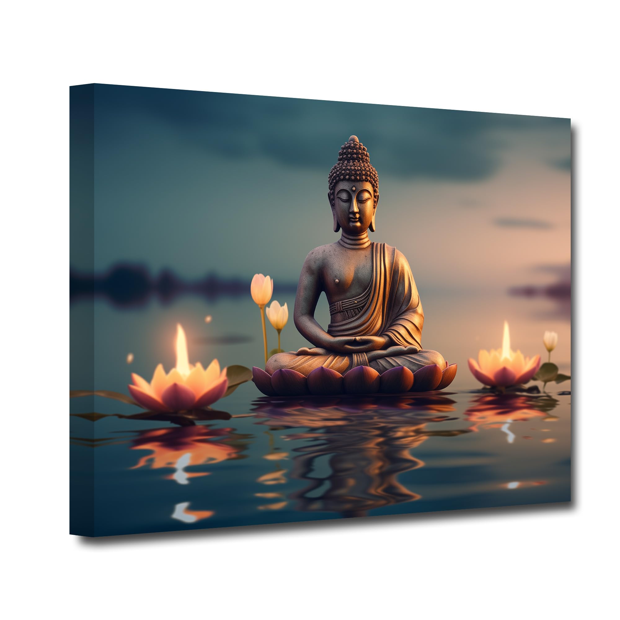 CXHOSTENT Buddha Canvas Wall Art Buddha Statue Painting Lotus Flowers Pictures Prints Zen Spa Artwork for Buddhism Prayer Wall Decor (Buddha-3, 30.00 x 45.00 cms)