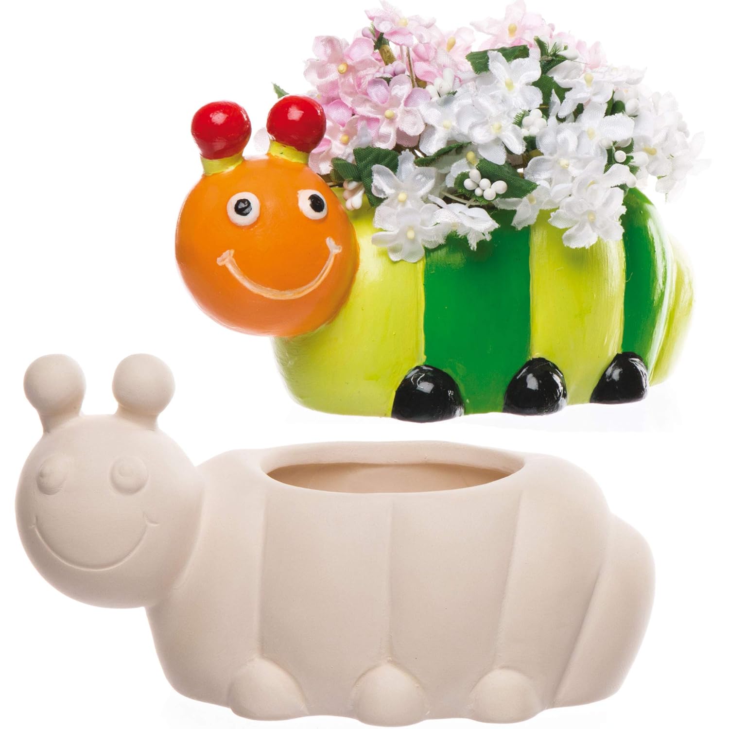 Baker Ross AV988 Caterpillar Flowerpots - Pack of 2, Ceramic Painting Craft Kits for Kits to Decorate and to Display