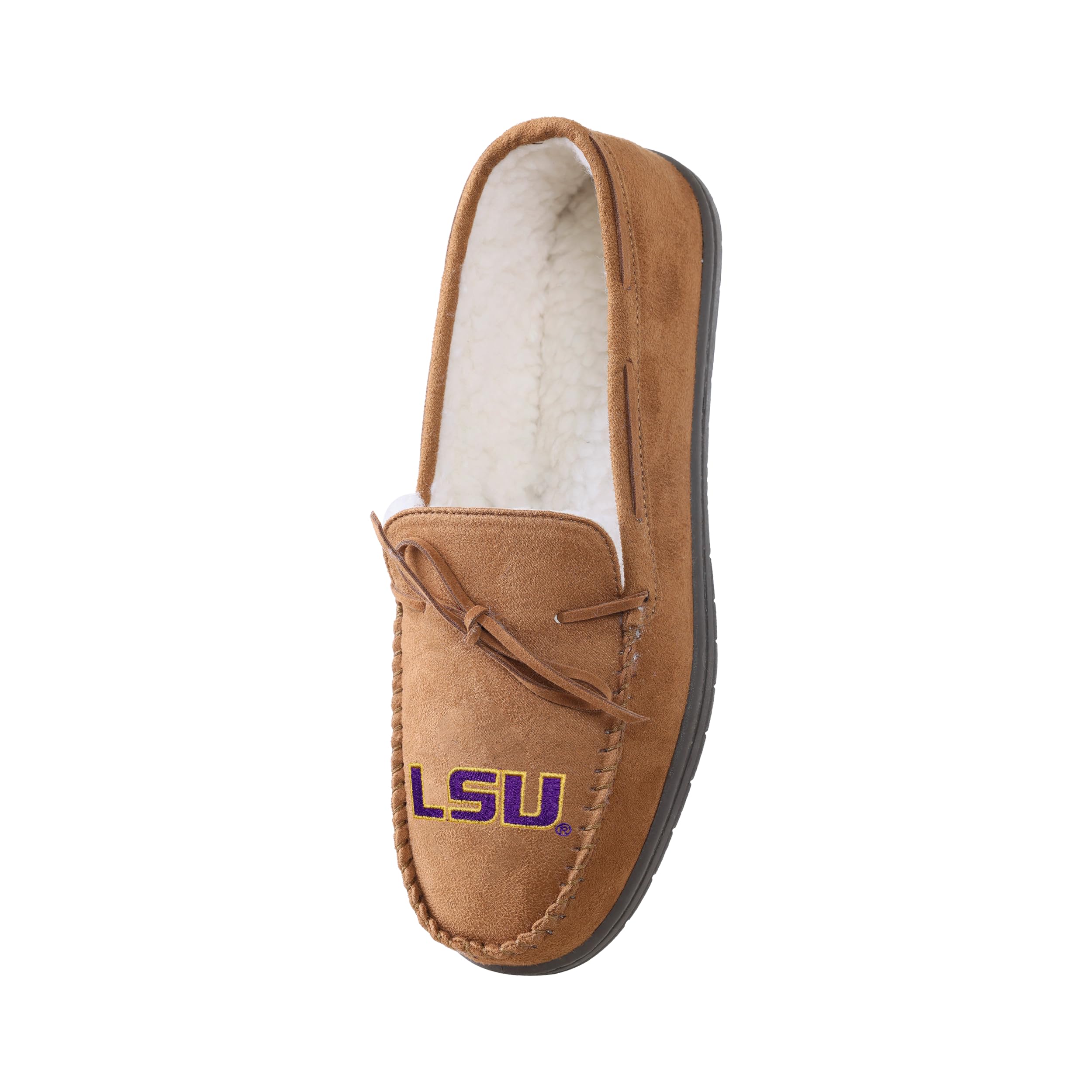 FOCO NCAA LSU Tigers Mens College Team Logo Moccasin Slippers, Tan, Large (11-12)
