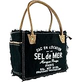 Sel de mer upcycled canvas hand bag upcycled canvas & cowhide tote bag (10X13 Inch)