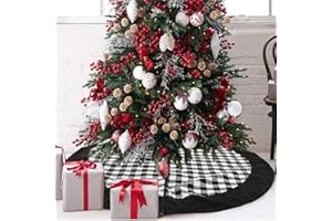 Medoore Black and White Buffalo Plaid Check Christmas Tree Skirt 48 inches, Country Xmas Tree Decorations Tree Skirts Double Layers Holiday Ornaments
