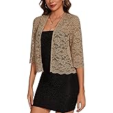 MINTLIMIT Women's Elegant 3/4 Sleeve Floral Lace Bolero Shrug Cropped Open Front Cardigan Shrug Tops