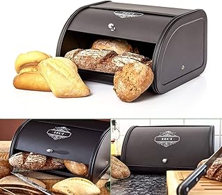 Omi's Beste© Brotkasten aus Metall mit Schiebefach I Brotbox in schwarz I Stillvolle Aufbewahrung für frisches Brot Crossaints & Brötchen - Brotbehälter Brotdose Brotaufbewahrung