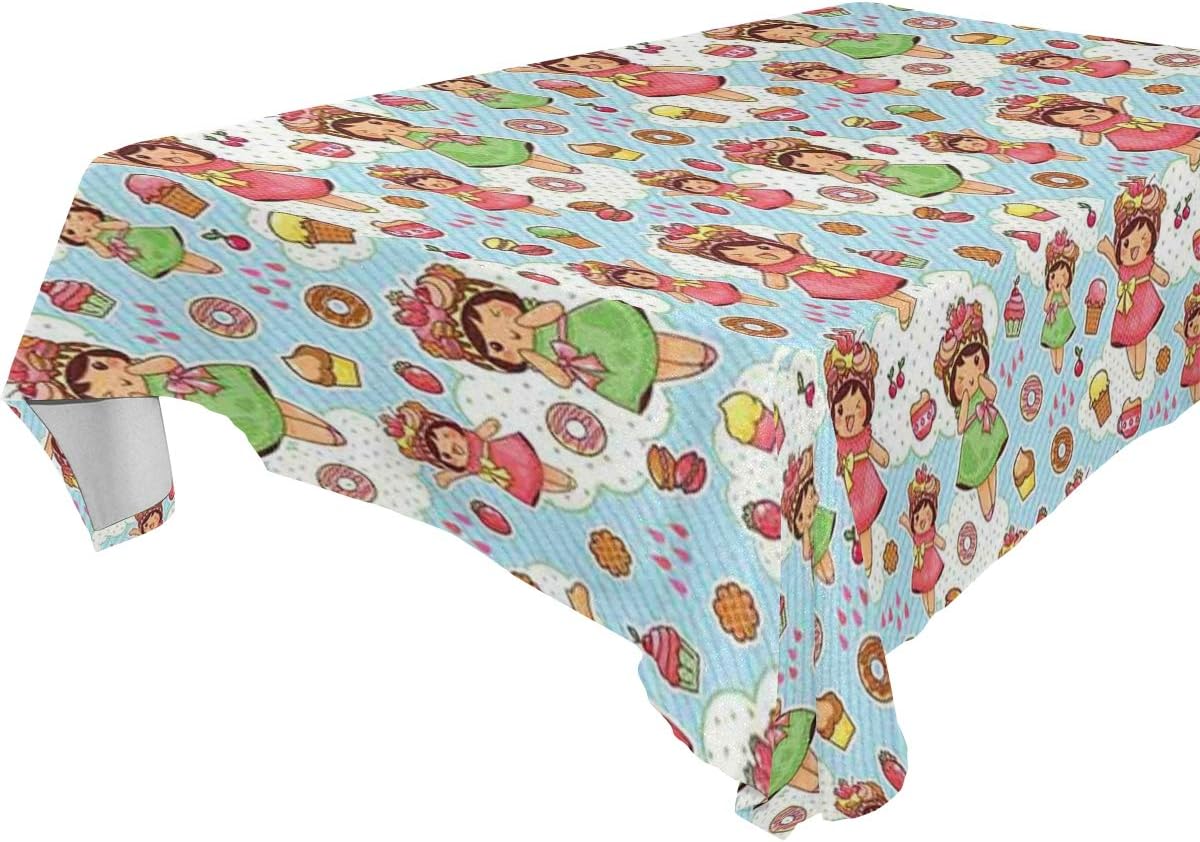 LONYCI Cute Little Girls With Fruit Waffle Hats Cookies Donuts And Cupcakes Yummy Pastries，Oblong Tablecloth Cloth Home Decor for Kitchen, Dining Room, Courtyard, Cafe, Party 173x274cm
