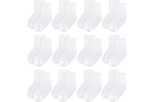 jealkip 12 pack baby socks, cotton crew children's socks, non-slip grip socks, unisex, for toddlers, boys, girls, White