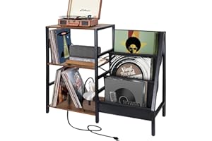 TNAMASUN Large Record Player Stand 33 * 15 in with Charging Station, 3-Tier Record Player Table with Vinyl Record Storage Up to 200 Albums, Turntable Stand with Record Holder Vinyl Record Display Shelf
