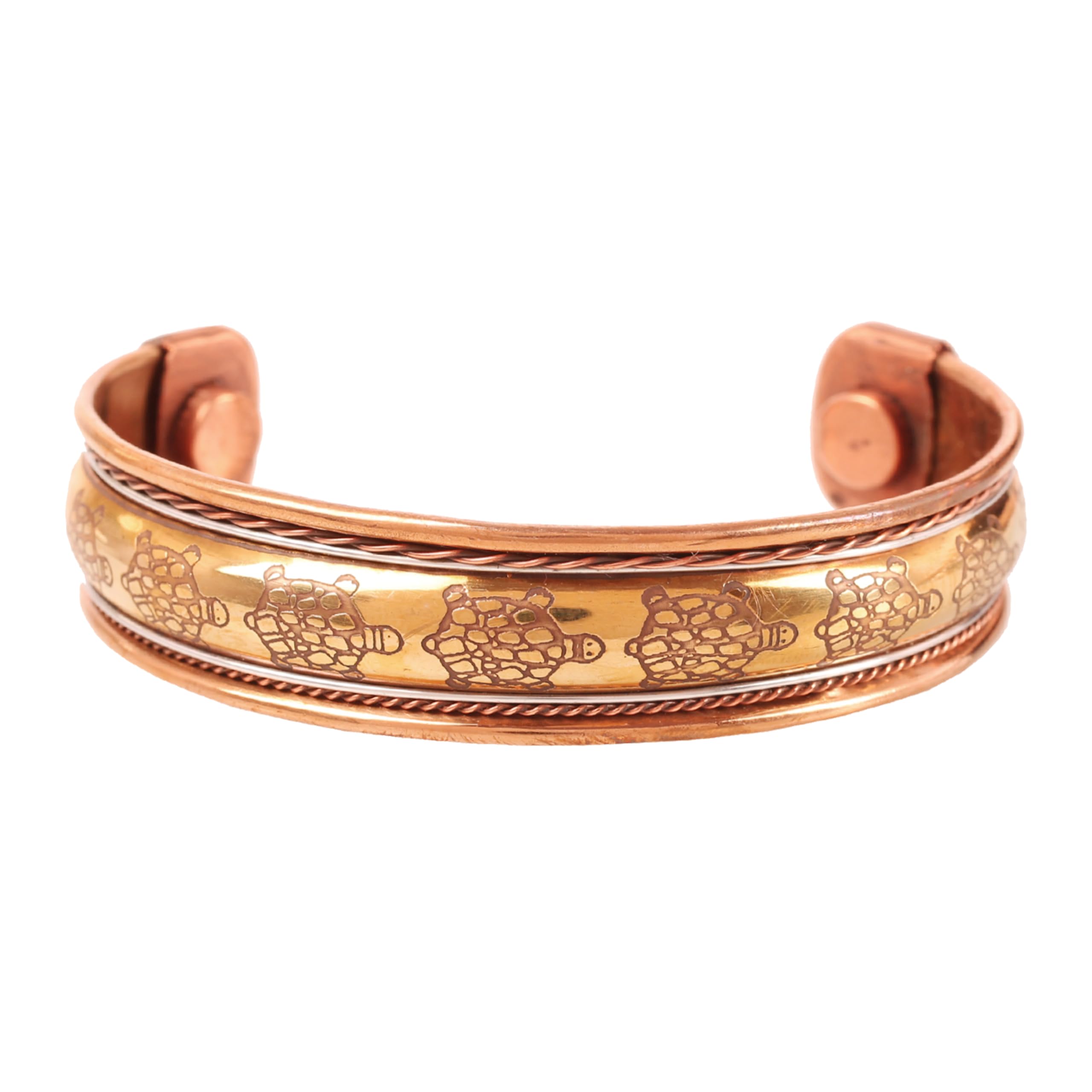 Touchstone handcrafted magnetic copper bracelet. Hand forged with solid and high gauge Tibetan style engraved cuff pure copper jewelry for women men. Tortoise Inspired