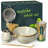 Taruzil Matcha Whisk Set with Matcha Bowl, Matcha Bamboo Whisk, Scoop, Sifter, Matcha Whisk Holder Unique Gifts for Women Mom Her Girl Friend Home Kitchen Decor Gifts for Christmas, Birthday