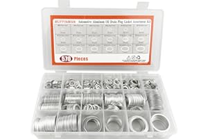 MUFFINMAN 570 Pieces 18 Sizes Oil Drain Plug Gaskets Assortment Kit,Oil Crush Washers, Aluminum Flat Washers Assortment Kit,M6 M8 M10 M12 M14 M16 M18 M20 M22 M24