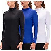 DEVOPS 3 Pack Women's Compression Shirt Dry Fit Turltle Neck Long Sleeve Running Athletic T-Shirt Workout Tops