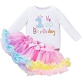 Winmany Baby Girl 1st Birthday TuTu Skirt Set Long Sleeve Romper First Birthday Smash Cake Outfits Party Dress Set
