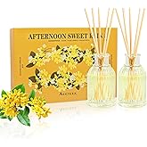 Aeeteek 2-Pack Osmanthus Reed Diffuser Set, Kumquat Aroma Essential Oils, Amber Scented Oil Home Fragrance with 10pcs Sticks, Aromatherapy Air Freshener for Room Shelf Bathroom Decor