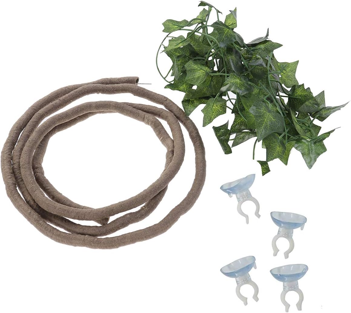 POPETPOP Vides de Reptiles Artificiales, Enredaderas de Decoración de Terrarios, Decoración de Hábitat de Reptiles para Serpientes Ranas Tortuga Lagarto y Otros Reptiles (Verde)