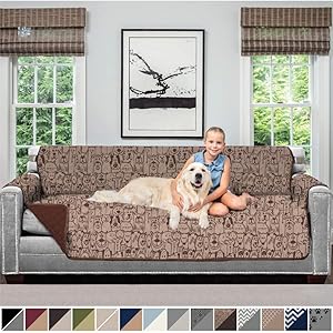 SOFA SHIELD Original Patent Pending Reversible Oversize Sofa Slipcover, 2 Inch Strap Hook, Seat Width Up to 78 Inch Washable Furniture Protector, Couch Slip Cover for Pet, Oversize Sofa, Dog Chocolate