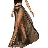 Verdusa Women's Mesh Sheer Lightweight Maxi Skirt A Line High Waist Flare Flowy Skirts