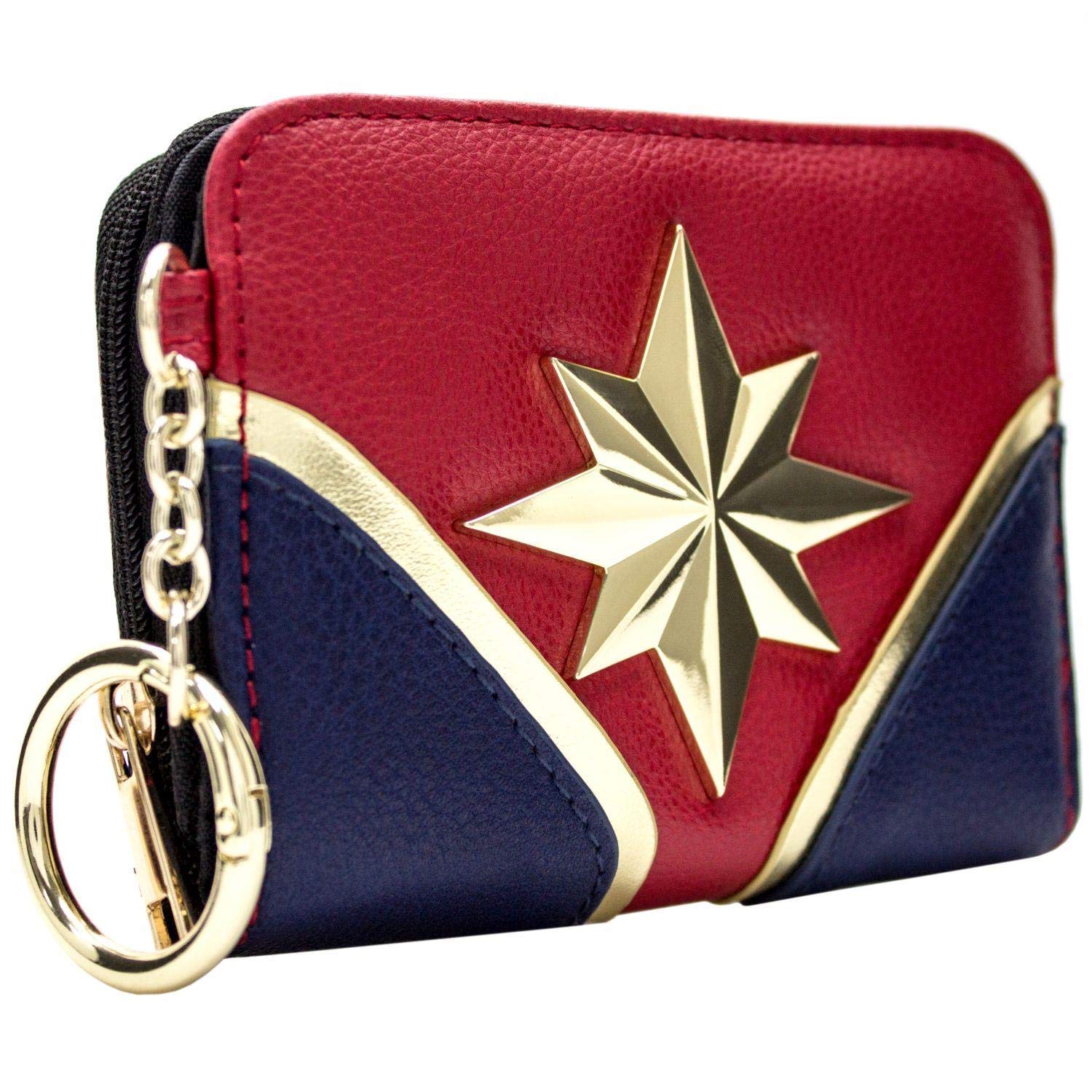 Captain Marvel Carol Danvers Cosmic Kree Suit Style Purse Clutch Coin Pocket & Card Holder, Red