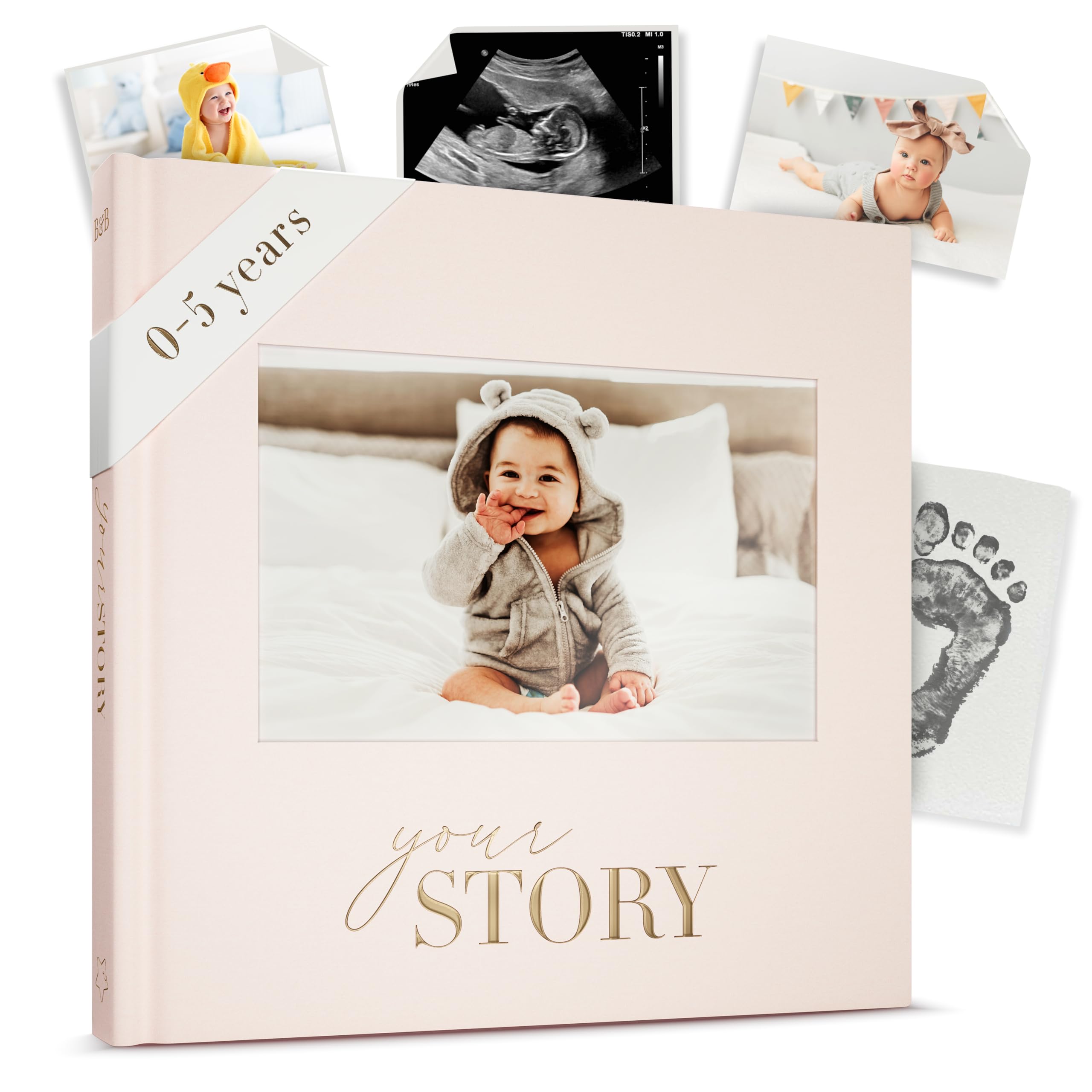 Baby Memory Book Keepsake Journal for Baby Boy or Girl | 136‑Page Record Book with Gold Foil & Fabric Cover | New Baby Gift