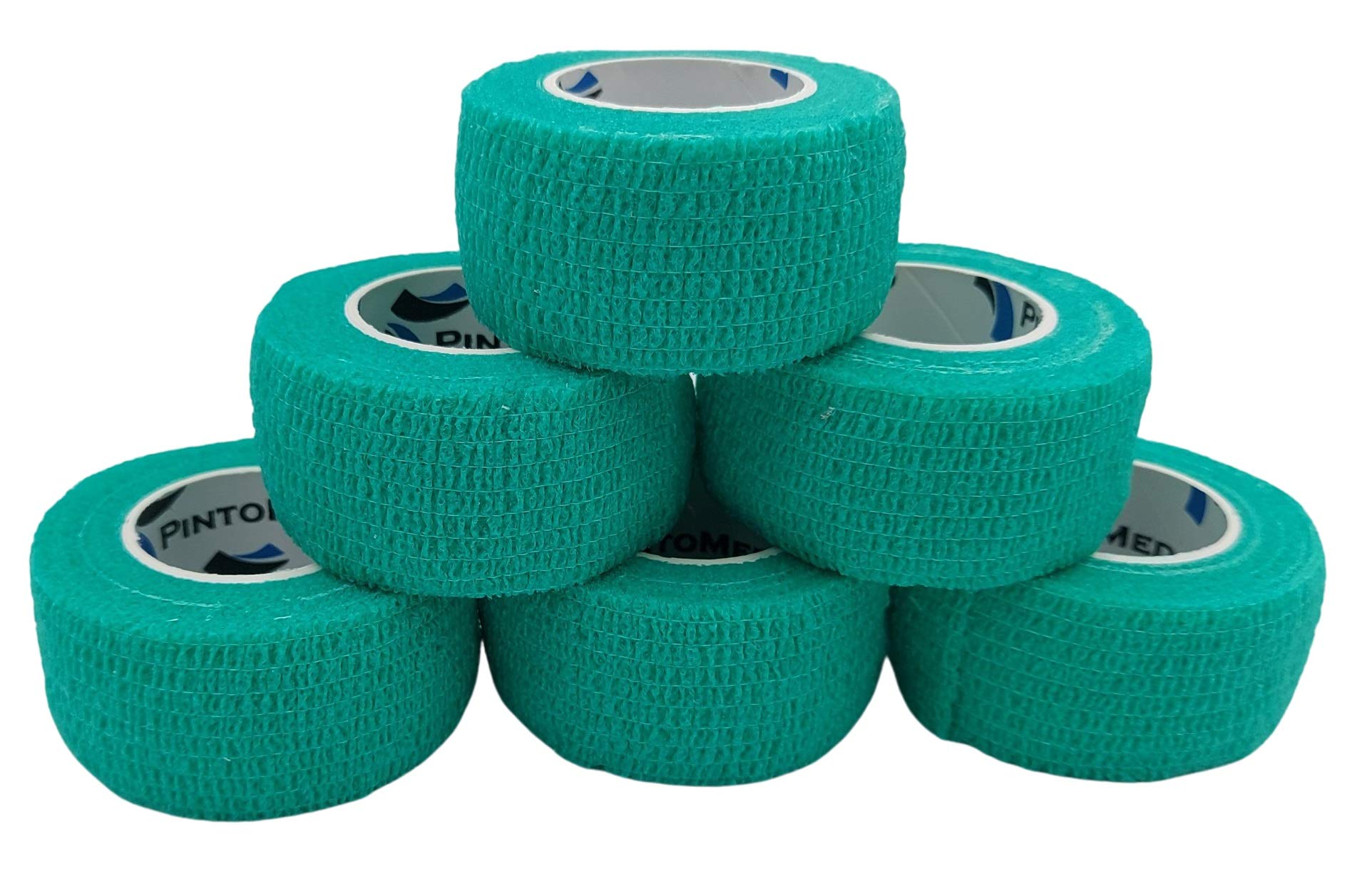 PintoMed – 6XGREENX2.5CMX4.5M - Cohesive Bandage Stretched, Self-Adhesive Flexible Bandages, First Aid Sports Wrap Bandages Pack Individually for Medical, Sports and Veterinary use.