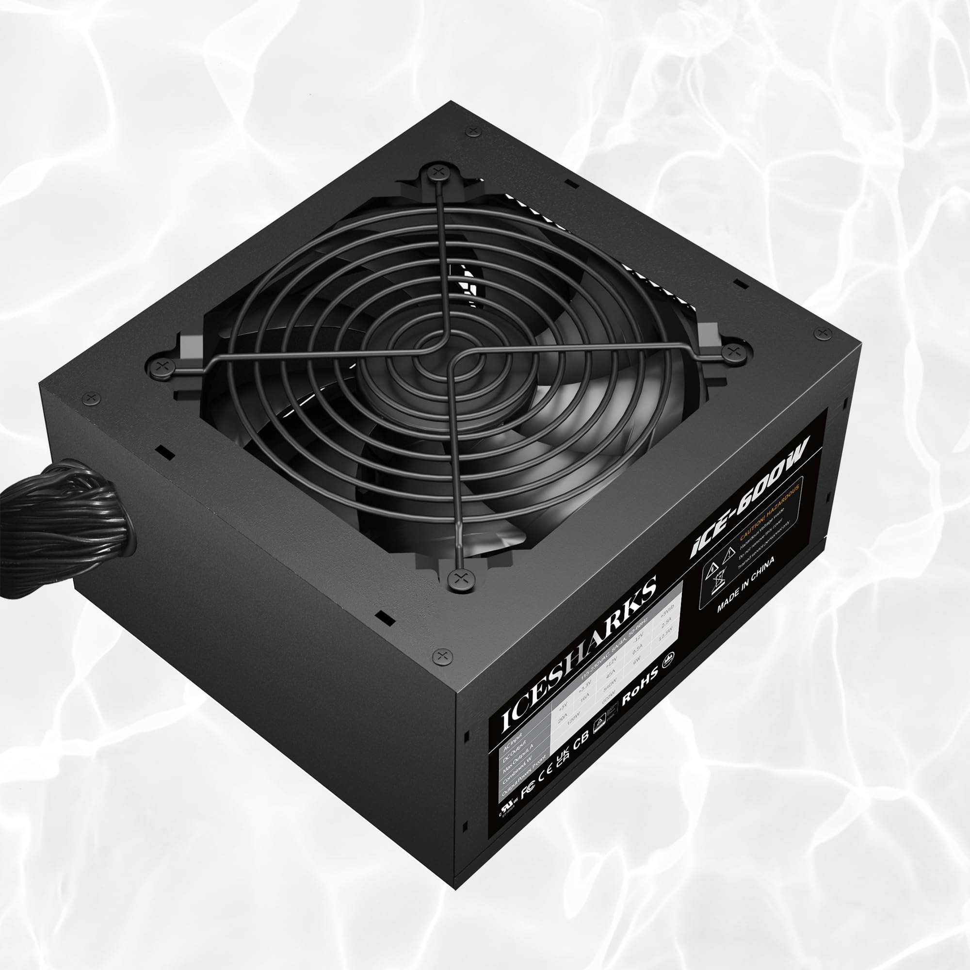 Photo 1 of ATX Non Modular 600W Power Supply with Automatic Thermal Control 120mm Fan, Black ICESHARKS.