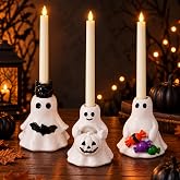 Havawish 3 Pcs Halloween Ghost Candlestick Holder Cute Ghost Candle Holder | Resin Taper Candle Holder for Flameless Candles Holiday Table Centerpiece Mantel Shelf Party Home Decor Gift
