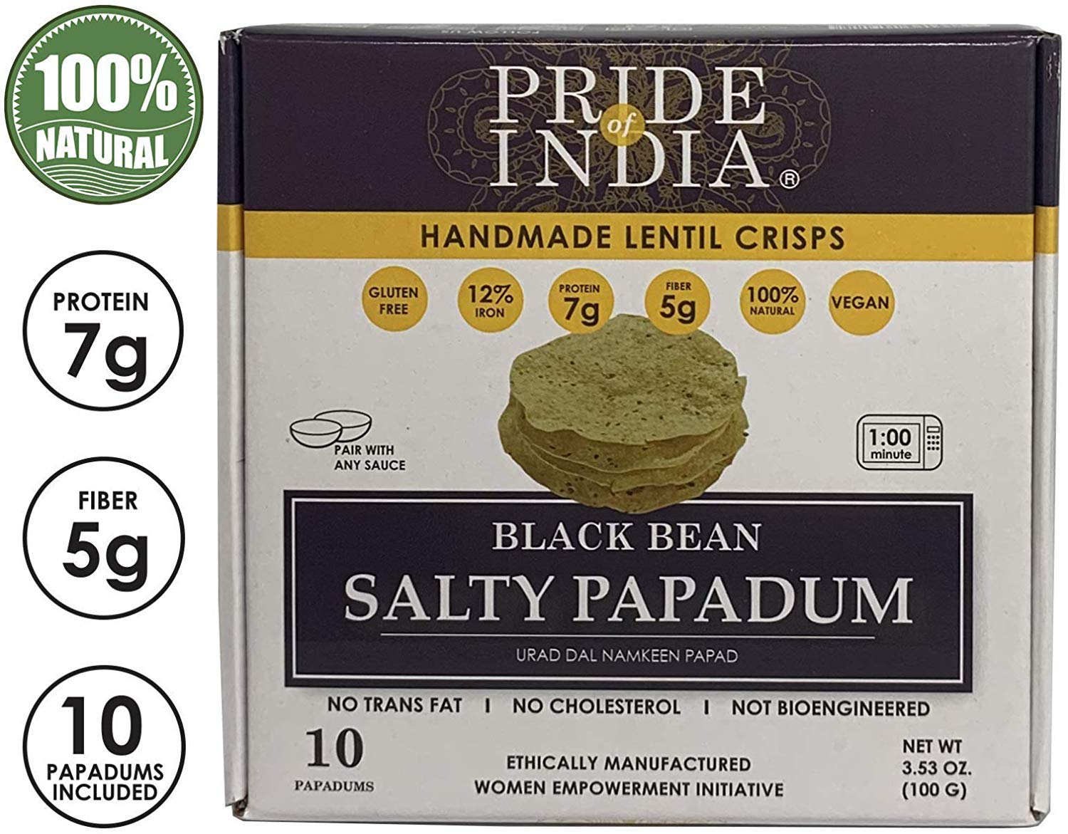 Pride Of India Salty Black Bean Namkeen Papadum Lentil Crisp 10