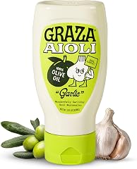 Graza Garlic Mayo Aioli Dip Sauce with 100% Olive Oil in Squeeze Bottle | Mayonnaise Aioli with Real Chopped Garlic - Made wi