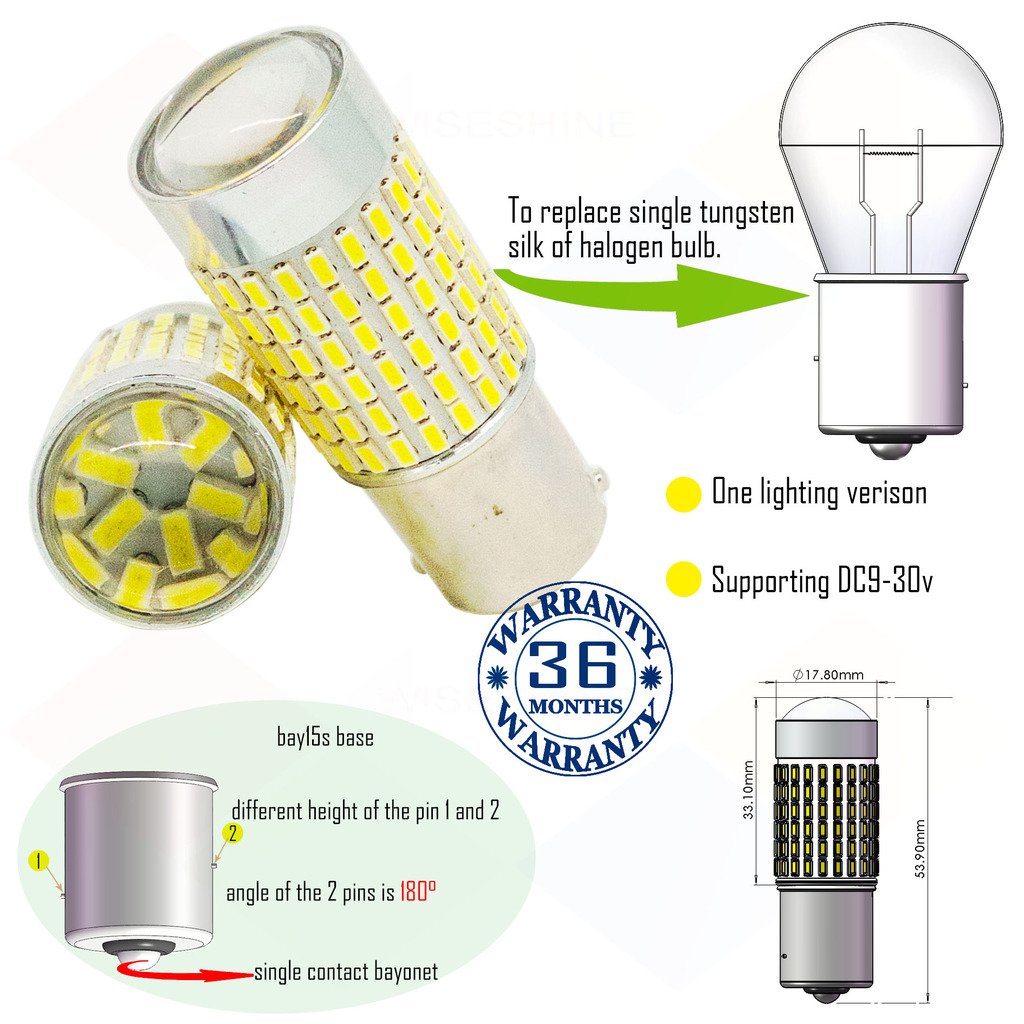 Pack Of 2 Ba15s 144smd 3014 Green Wiseshine P21w R5w R10w Ba15s 1195 1 1141 1073