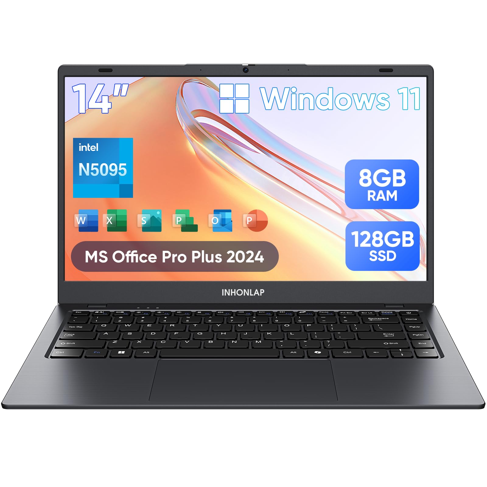 Photo 1 of INHONLAP Laptop for Student, Home and Business, Quad-Core N5095 Processor, 2.9GHz, 8GB RAM, 128GB SSD, 1TB Expandable, 14 Inch Laptop Computer, WiFi 5, BT 5.0, USB 3.0