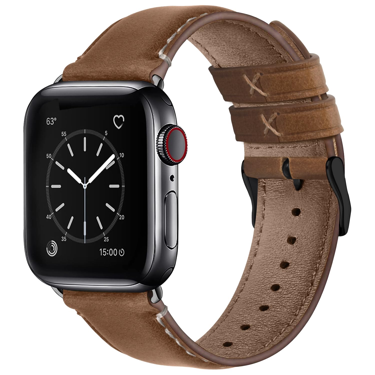 Fullmosa Compatible with Apple Watch Straps 42mm 44mm 45mm 46mm 49mm for Men Women, Leather iWatch Band for Ultra/SE 3 2 1/Series 11 10 9 8 7 6 5 4 3 2 1, Brown+Black Buckle