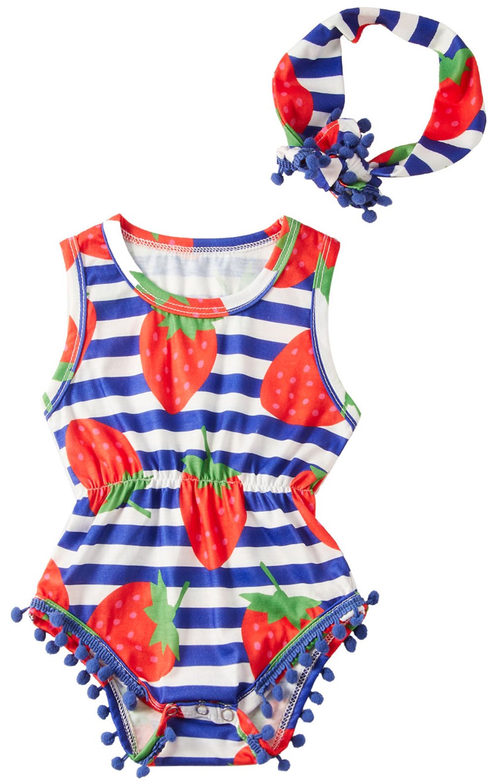 Leapparel Little Kids Jumpsuit Romper Baby Girl Short Sleeve Outfit Jump Suit Baby Boys Stripe Body Suit 100% Cutton Clothing,Strawberry,6-12 Months (Size 90)