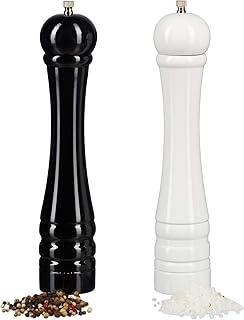 Relaxdays Gewürzmühle Holz, Pfeffermühle 2er Set, Keramikmahlwerk, manuell, groß, 30 cm hoch, klassisch, schwarz-weiß