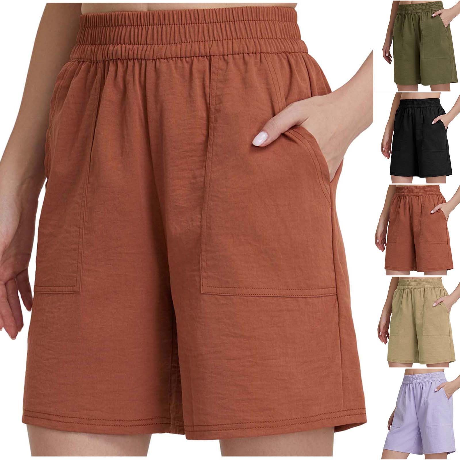 OTSANT Cotton Linen Shorts for Women Elastic Waist Drawstring Shorts Wide Leg Baggy Lounge Short Pants Summer Holiday Clothes Watermelon Red