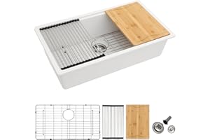 Dcolora 32-Inch Granite Composite White Kitchen Sink, Single Bowl Undermount Workstation Quartz Sink, 32"W x 19"D x 10"H #DC-GU7755