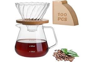shoxil Pour Over Coffee Maker Set – Drip Coffee Pot with bamboo Handle, Glass Coffee Dripper & 100 Filters, 20oz/600ml Capacity