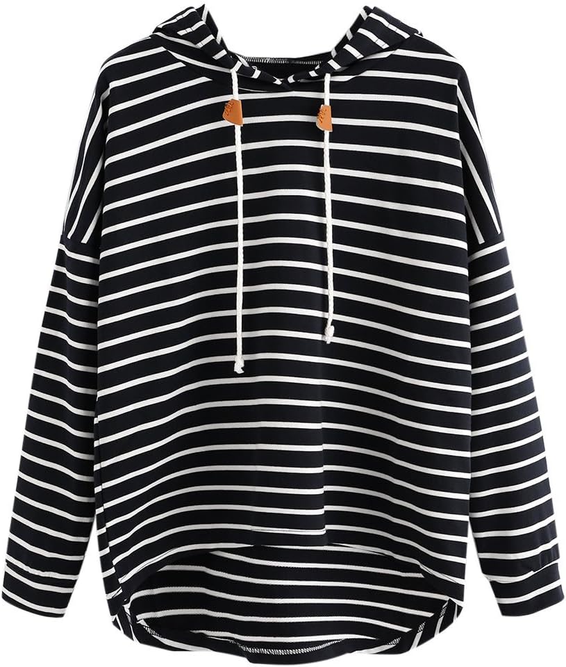 Danhjin Women's Casual Long Sleeve Stripe Hoodie Pullover Sweatshirt