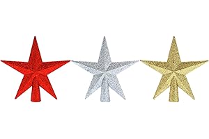 ANECO 3 Pack 4 Inches Glittered Mini Star Christmas Tree Topper Star Treetop for Small Christmas Tree Ornaments, Gold Silver and Red…