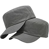 2 Pack Cadet Army Caps Cotton Military Style Patrol Hats Adjustable Veteran Flat Top Hat