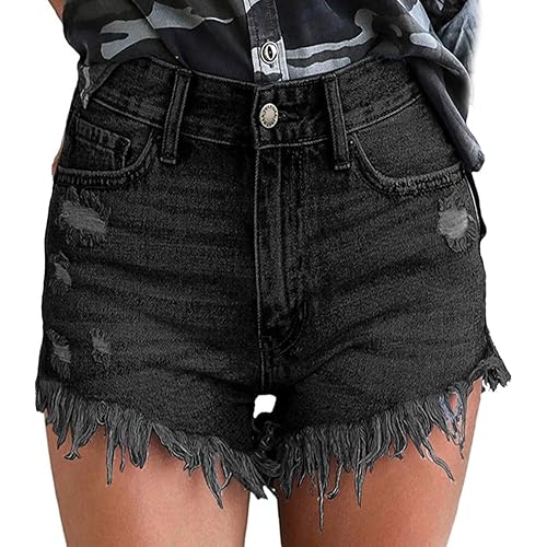 Ausehed Cut Off Denim Shorts for Women Frayed Distressed Jean Shorts Raw Hemline Mid Rise Ripped Hot Shorts
