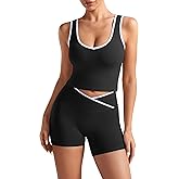 OLCHEE Womens Workout Sets 2 Piece Gym Yoga Outfits Crossover Flare Leggings Crop Tank Top with Contrast Trim