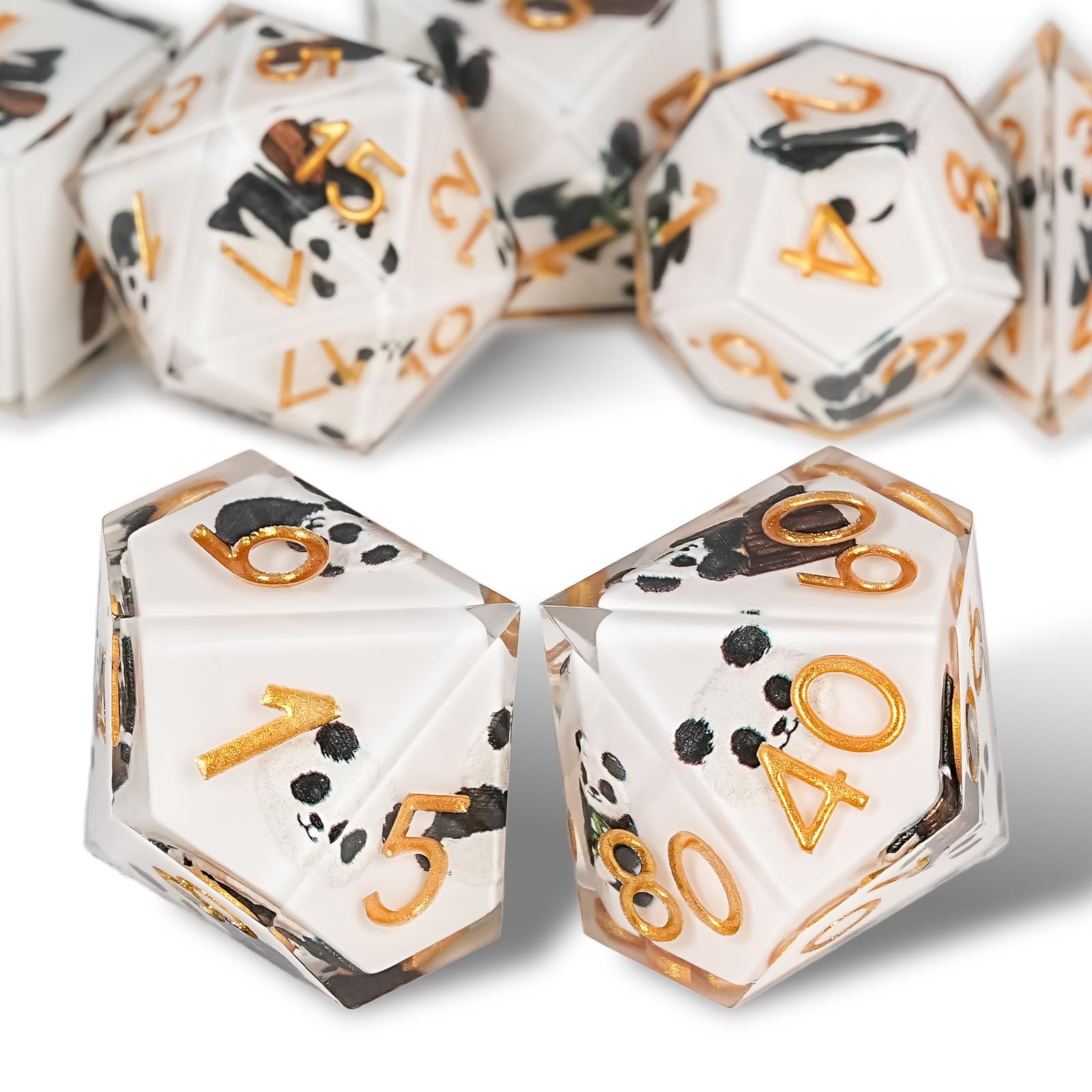 DND Panda Dice Set Cute 7 Pack, D&D Dice Set with Gift Box Polyhedral & RPG Mtg Dice Sharp Edge for Roleplaying MTG Table Games with Dice Bag, Resin — image 1