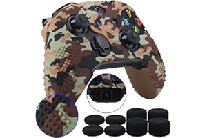 9CDeer Studded Protective Customize Transfer Printing Silicone Cover Skin Sleeve Case + 8 Thumb Grips Analog Caps for Xbox One/S/X Controller Brown Camouflage Compatible with Official Stereo Headset